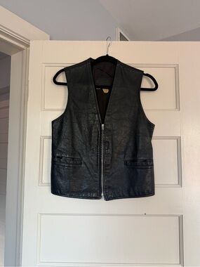 100% Black Leather Zippered Vest
